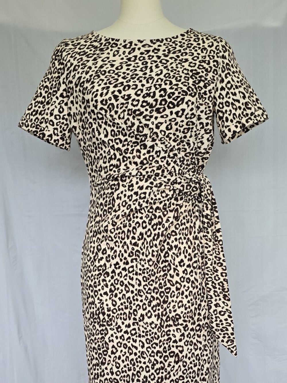 Sézane Pippa Leopard Print Tie-Waist Midi Dress Size Large Cotton Jersey NWOT